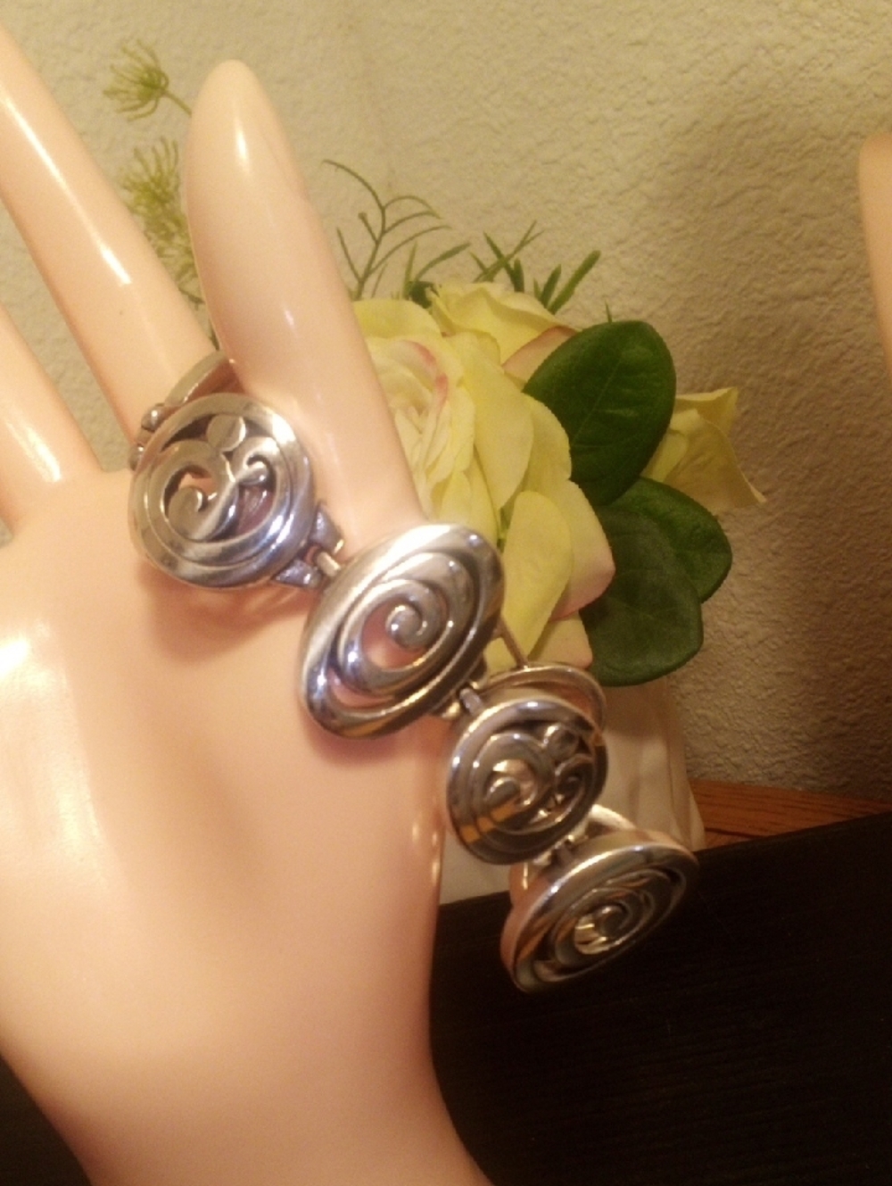 Polished‎ Silver Swirl Medallion Bracelet - Women's Jewelry